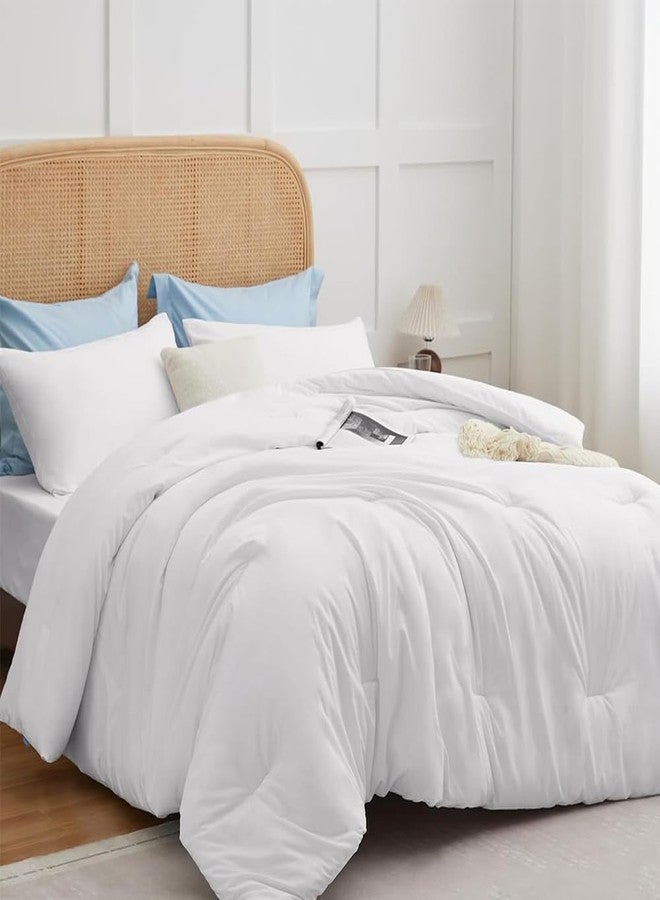 CLOTHKNOW White Queen Comforter Set White Bedding Comforter Sets All Season Soft Queen Size Bed Comforter Sets with 2 x Pillowcases - Image 2