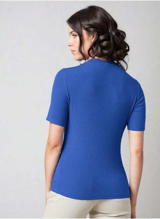 كوتي Ribbed High Neck Slim Fit T-Shirt