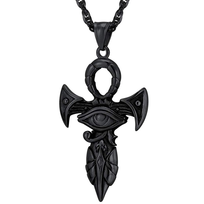 PROSTEEL Ankh Necklace Ancient Egyptian Protection Spiritual Ethnic Men Jewelry Gothic Cross Pendant Black Necklace - Image 1