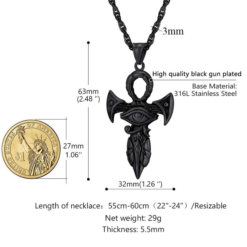 PROSTEEL Ankh Necklace Ancient Egyptian Protection Spiritual Ethnic Men Jewelry Gothic Cross Pendant Black Necklace - Image 5