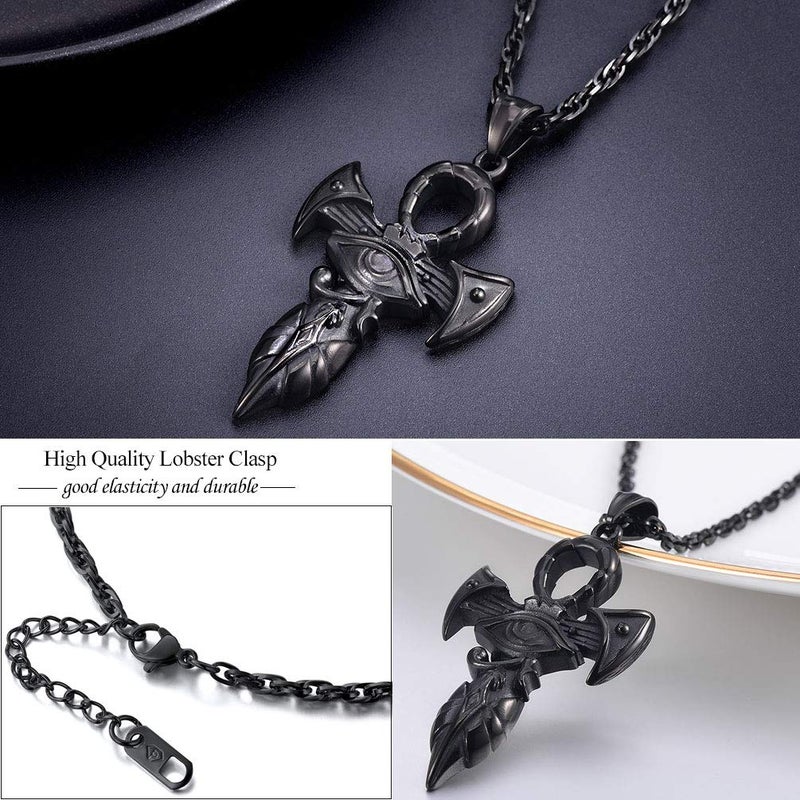 PROSTEEL Ankh Necklace Ancient Egyptian Protection Spiritual Ethnic Men Jewelry Gothic Cross Pendant Black Necklace - Image 4