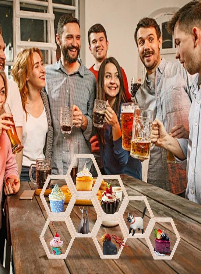 حامل عرض كيك سداسي الشكل على شكل خلية نحل من هيوترسا، 8 قطع، أرفف كب كيك خشبية صغيرة على شكل خلية نحل، لافتة طاولة عائمة سداسية الشكل يمكنك صنعها بنفسك لحفلة عيد ميلاد على طراز المزرعة - Image 5