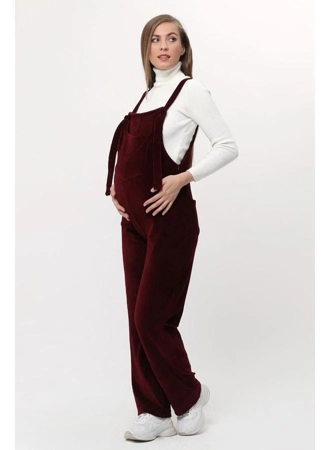 LuvmaBelly MYRA6113 - Maroon Velvet Maternity Overalls.
