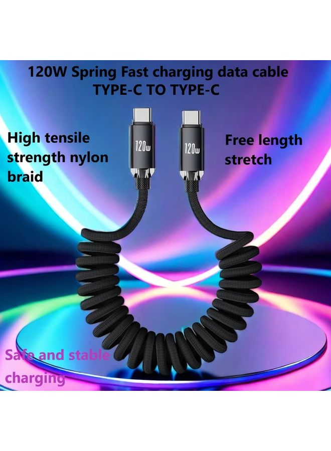 USB C Fast Charging Cable 120W 100cm Stretchable Spring Data Cord - Image 3