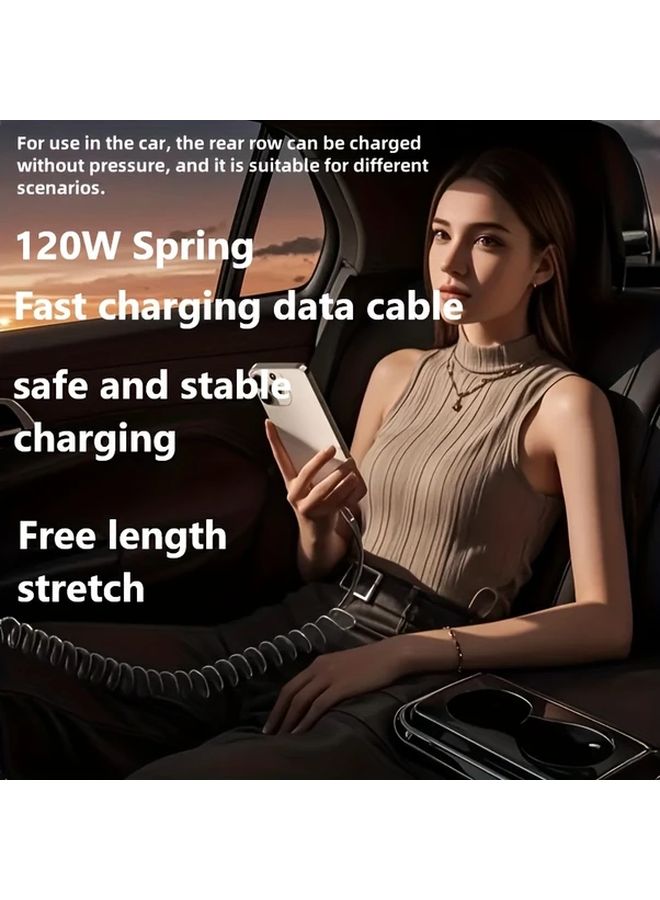USB C Fast Charging Cable 120W 100cm Stretchable Spring Data Cord - Image 4