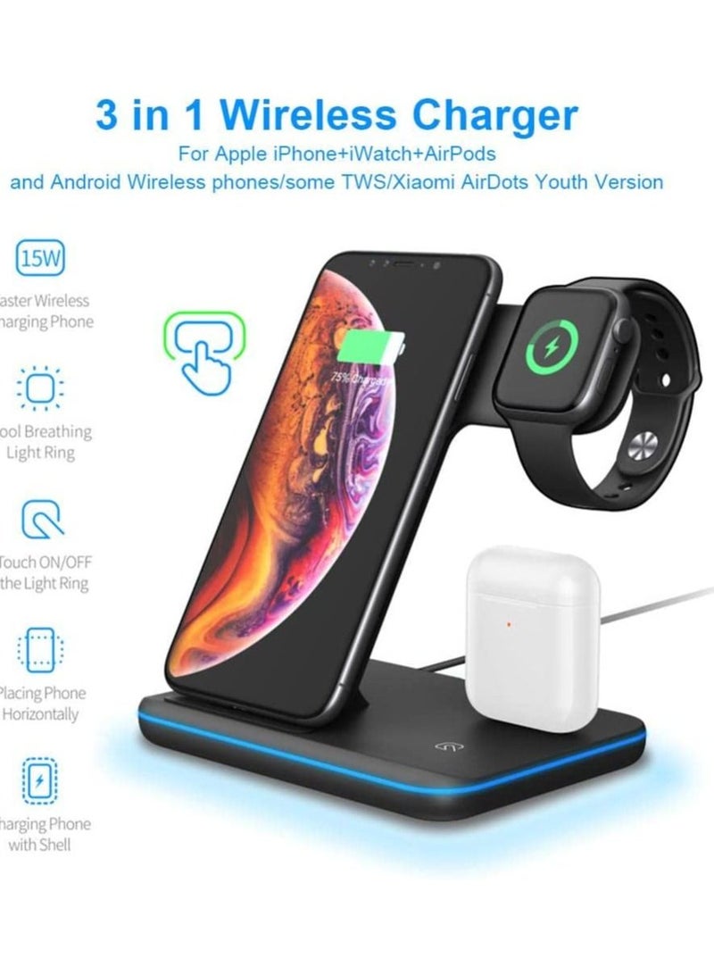 3-In-1 Fast Wireless Charger | Wireless Charging Station 15W Qi Fast Wireless Charger Stand Mainly Compatible For Smart phones | Smart watches  - Image 2