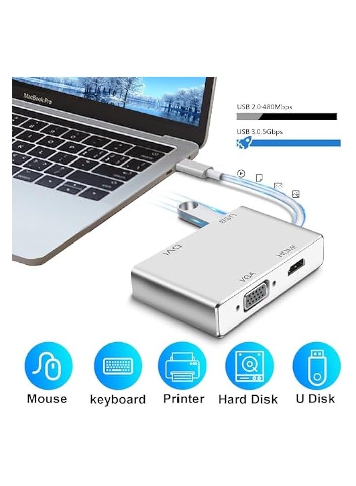 erorex USB C to HDMI DVI VGA Adapter, 4 in 1 USB-C hub to 4K HDMI, VGA, DVI Video Adapter, Male to Female Multi-Display Video Converter Monitors Connector for Mac Pro, MacBook Air, iPad Pro, XPS, etc - Image 5