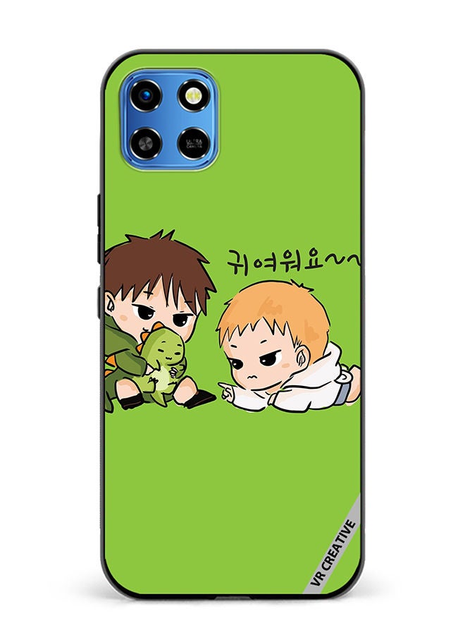 VR CREATIVE Protective Case Cover For Infinix Smart 6 HD Two Cute Kids Playing With Dino Design Multicolour - Image 1