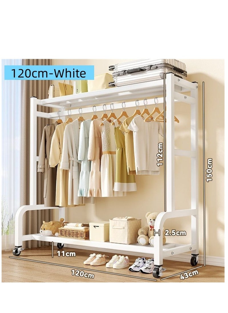 Generic Metal Garment Rack, Multi-functional Clothes Rack Coat Rack with Bottom Storage Shelf and Wheels, Portable Freestanding Hanger Shelf Clothes Organizer Metal Stand for Shoes Hats Clothes Handbags Toys Luggage Bag and Kitchen Utensils (White -120*150CM)  - Image 1