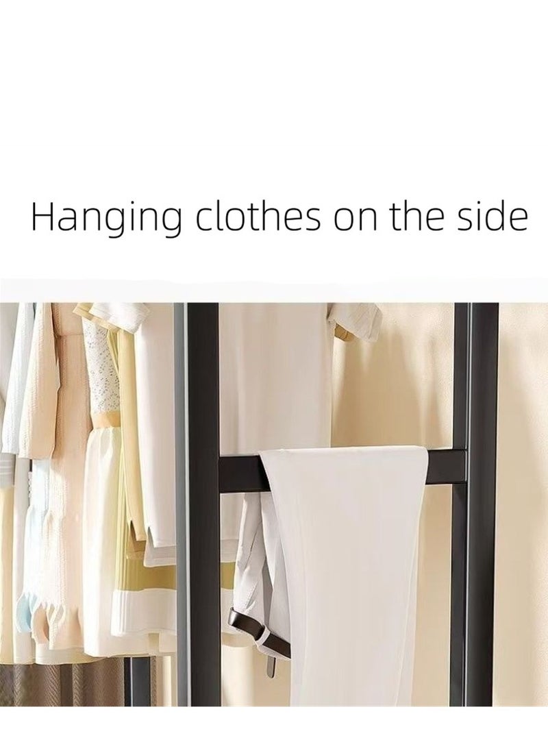 Generic Metal Garment Rack, Multi-functional Clothes Rack Coat Rack with Bottom Storage Shelf and Wheels, Portable Freestanding Hanger Shelf Clothes Organizer Metal Stand for Shoes Hats Clothes Handbags Toys Luggage Bag and Kitchen Utensils (White -120*150CM)  - Image 3