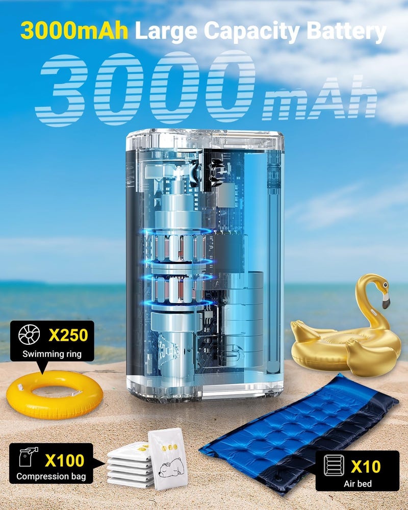 OMQ Portable Air Pump for Inflatables,Electric Air Mattress Pump with Camping Lantern & LED Display, Mini Air Pump 2X Quick Inflate Deflate for Pool Floats, Vacuum Storage Bags - Image 3
