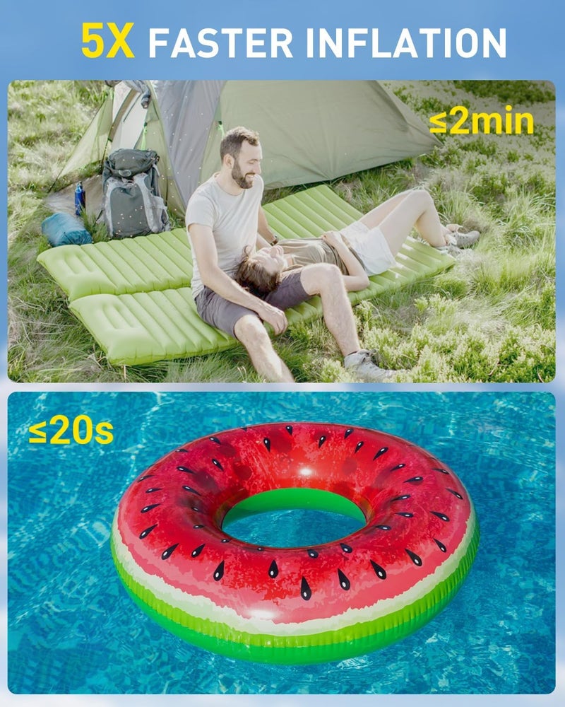 OMQ Portable Air Pump for Inflatables,Electric Air Mattress Pump with Camping Lantern & LED Display, Mini Air Pump 2X Quick Inflate Deflate for Pool Floats, Vacuum Storage Bags - Image 2