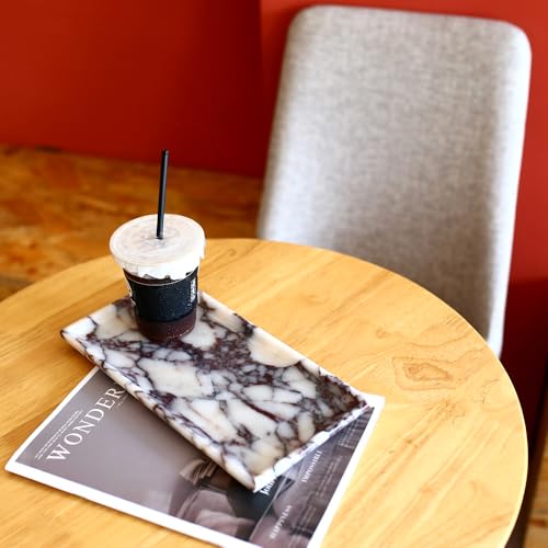 DUANYAN Natural Marble Tray, Coffee Table, Food, Fruit, Paper Cup, Cake Display, Coffee bar, Family Gatherings, Seasonal Holiday Decoration Tray(Viola-rectangle-11 x5 x0.7) - Image 5