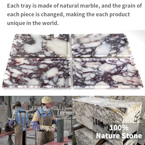 DUANYAN Natural Marble Tray, Coffee Table, Food, Fruit, Paper Cup, Cake Display, Coffee bar, Family Gatherings, Seasonal Holiday Decoration Tray(Viola-rectangle-11 x5 x0.7) - Image 3