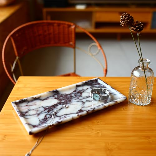 DUANYAN Natural Marble Tray, Coffee Table, Food, Fruit, Paper Cup, Cake Display, Coffee bar, Family Gatherings, Seasonal Holiday Decoration Tray(Viola-rectangle-11 x5 x0.7) - Image 4