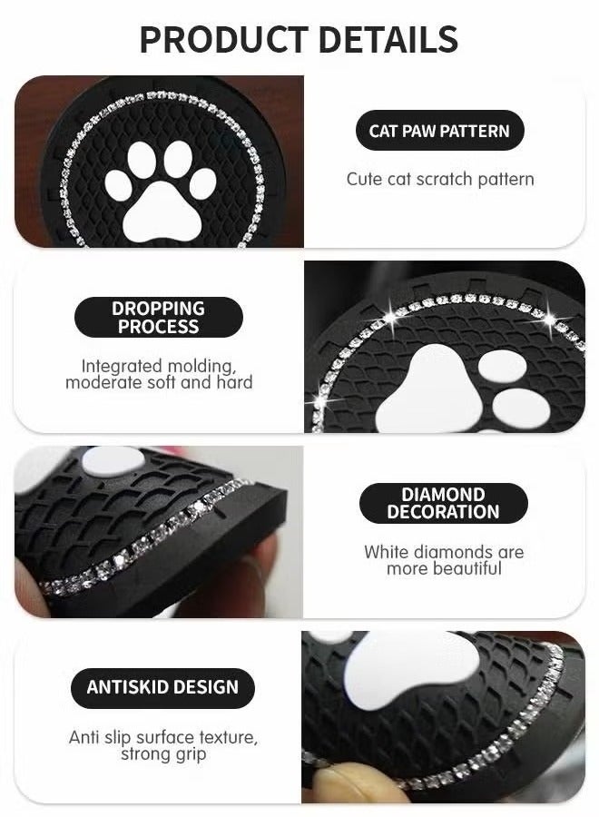 2 Pcs 7cm Bling Car Coasters,Car Interior Accessories,Universal Cup Holder Insert Coaster Anti Slip Crystal Vehicle Interior Accessories,PVC Anti-Slip Mat Fit for Car SUV Truck - Image 2