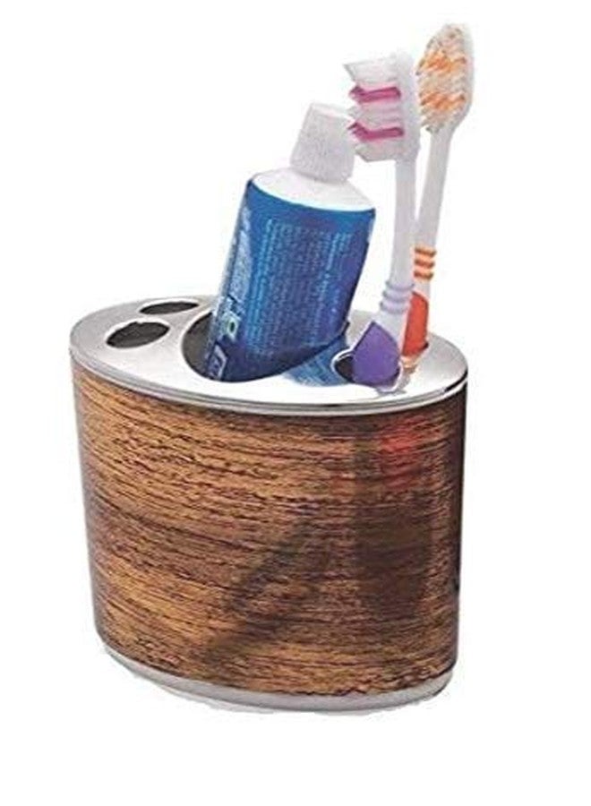 NGEL 4 Pcs Wooden Look Bathroom Accessories Soap Dispenser, Toothbrush Holder, Soap Dish & Tumbler - Image 5