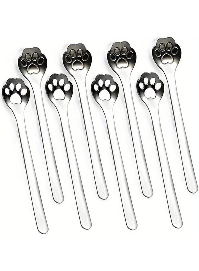 8 Pcs Cat Paw Print Stainless Steel Teaspoons 5 82 Inch Dishwasher Safe Spoons For Coffee Tea Desserts - Image 1