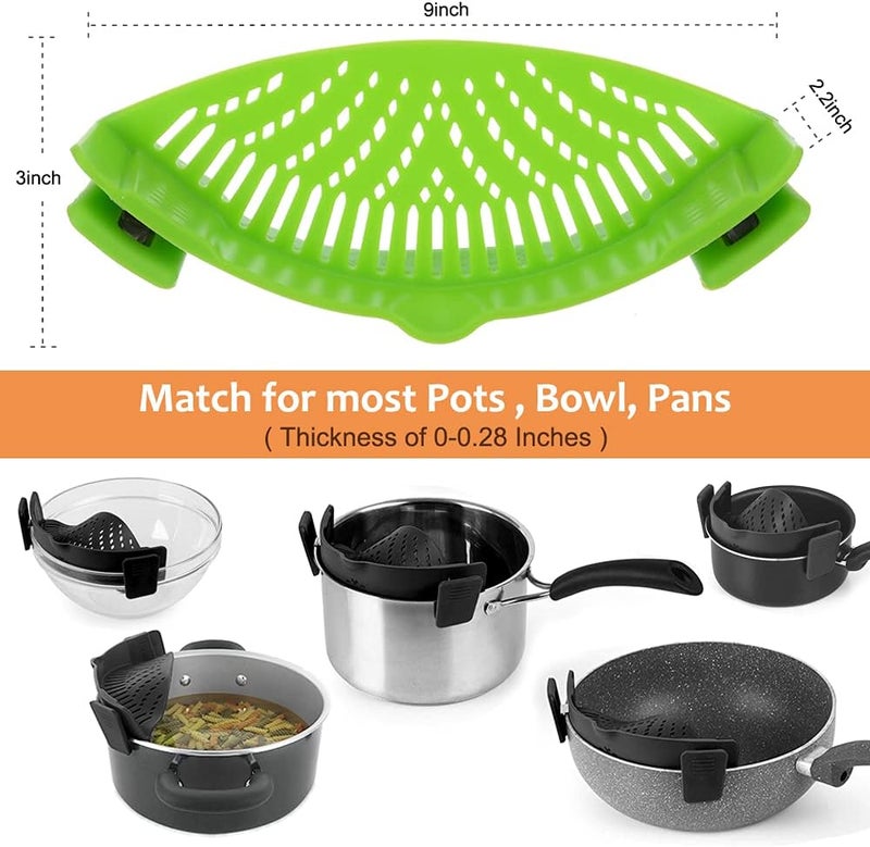 YEVIOR Clip on Strainer for Pots Pan Pasta Strainer, Silicone Food Strainer Hands-Free Pan Strainer, Clip-on Kitchen Food Strainer for Spaghetti, Pasta, Ground Beef Fits All Bowls and Pots (2P) - Image 2