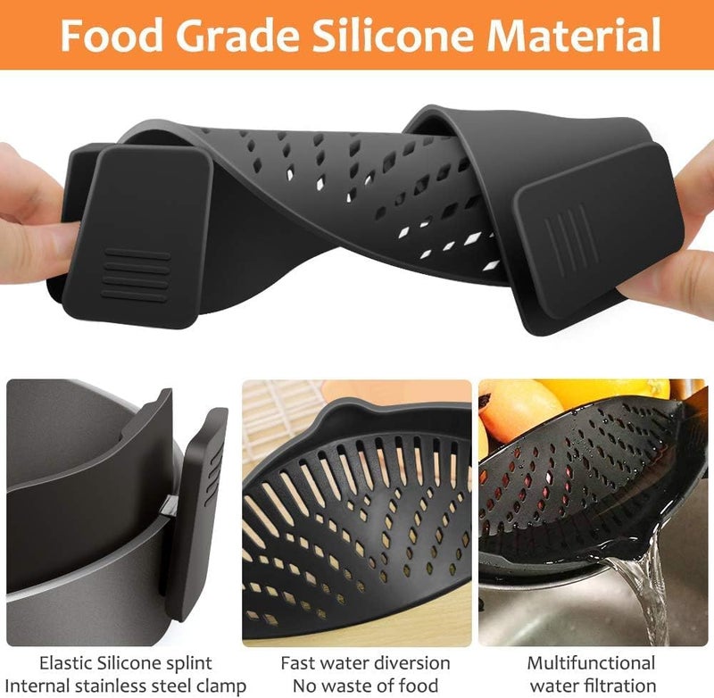 YEVIOR Clip on Strainer for Pots Pan Pasta Strainer, Silicone Food Strainer Hands-Free Pan Strainer, Clip-on Kitchen Food Strainer for Spaghetti, Pasta, Ground Beef Fits All Bowls and Pots (2P) - Image 4