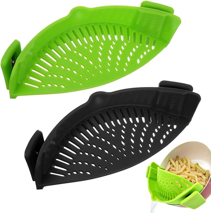 YEVIOR Clip on Strainer for Pots Pan Pasta Strainer, Silicone Food Strainer Hands-Free Pan Strainer, Clip-on Kitchen Food Strainer for Spaghetti, Pasta, Ground Beef Fits All Bowls and Pots (2P) - Image 1
