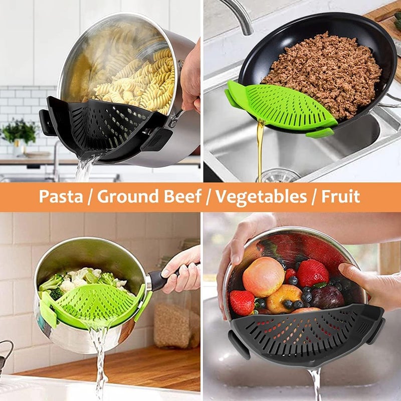 YEVIOR Clip on Strainer for Pots Pan Pasta Strainer, Silicone Food Strainer Hands-Free Pan Strainer, Clip-on Kitchen Food Strainer for Spaghetti, Pasta, Ground Beef Fits All Bowls and Pots (2P) - Image 5