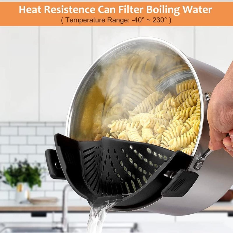 YEVIOR Clip on Strainer for Pots Pan Pasta Strainer, Silicone Food Strainer Hands-Free Pan Strainer, Clip-on Kitchen Food Strainer for Spaghetti, Pasta, Ground Beef Fits All Bowls and Pots (2P) - Image 3