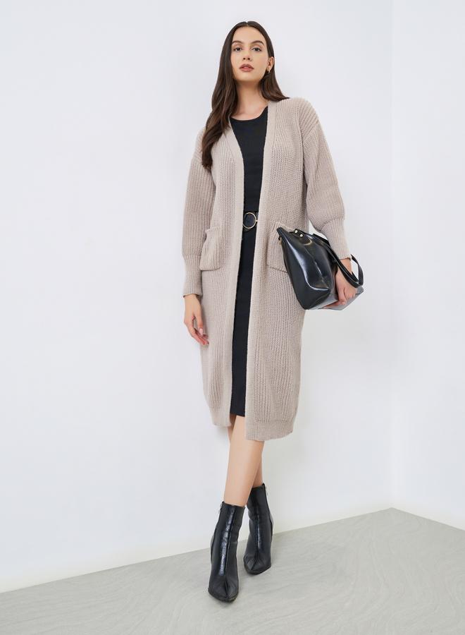 تايك تو كارديغان سادة بأكمام طويلة وجيوب بقصة مريحة - Image 1