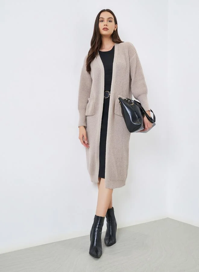Take Two Solid Pocket Detail Relaxed Long Sleeve Cardigan