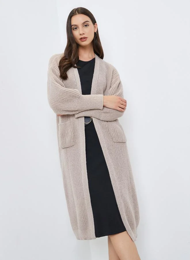 Take Two Solid Pocket Detail Relaxed Long Sleeve Cardigan