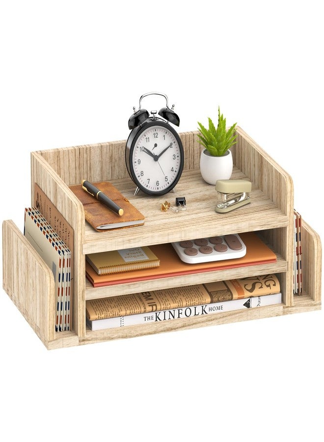 SUPEASY Wooden Desk Organizer, 3-Tier Paper Trays with 2 Mail Sorters, Natural Wood - Image 1