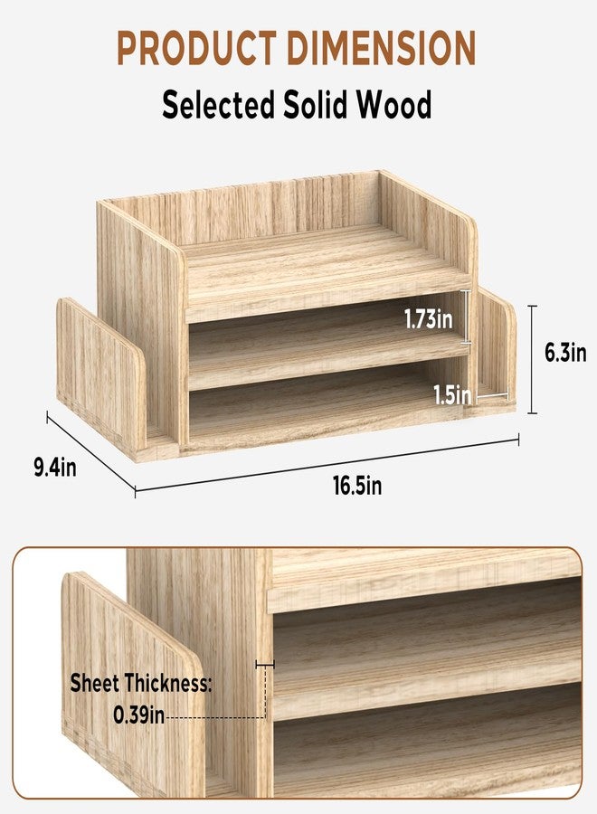 SUPEASY Wooden Desk Organizer, 3-Tier Paper Trays with 2 Mail Sorters, Natural Wood - Image 3