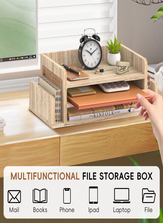SUPEASY Wooden Desk Organizer, 3-Tier Paper Trays with 2 Mail Sorters, Natural Wood - Image 5
