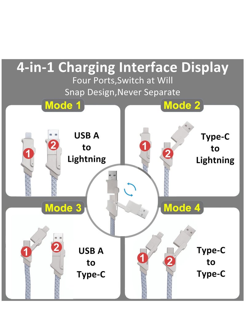 SYOSI Multi Charging Cable, 4 in 1 Nylon Braided 3FT/1M Multiple USB Charging Cord Adapter, Lightning/Type C/USB A Port Connectors Compatible with iphone Cell Phones Tablets and More - Image 4