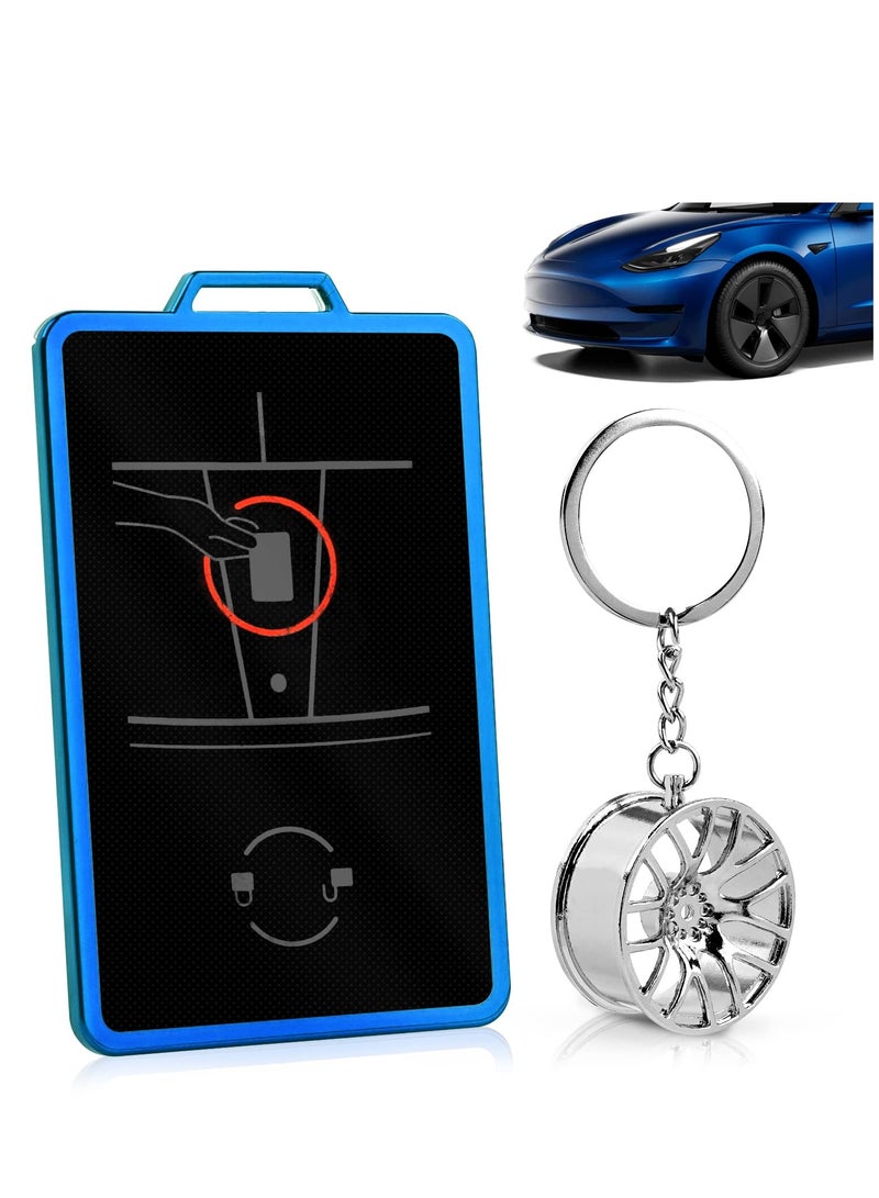 SYOSI Key Card Holder, Case Compatible with Tesla Model 3 Model Y Accessories Keys Fob Cover with Wheel Hub Keychain Protection Cover Gift Blue - Image 1
