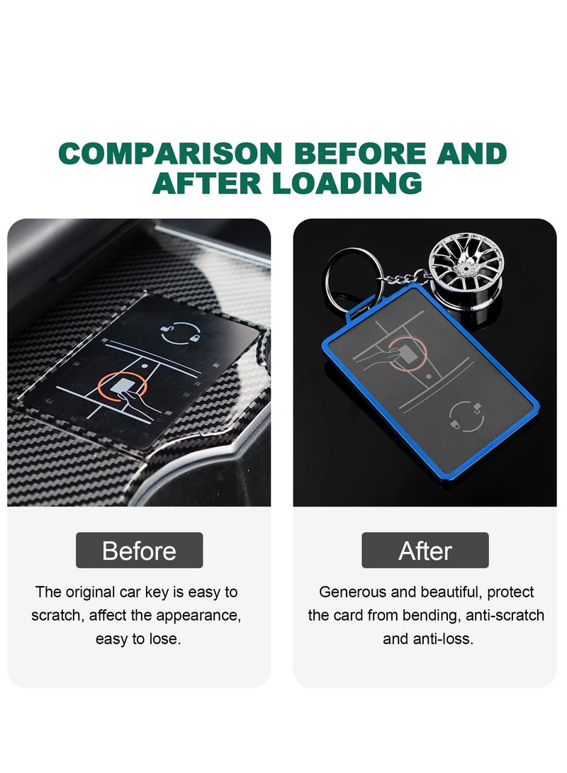 SYOSI Key Card Holder, Case Compatible with Tesla Model 3 Model Y Accessories Keys Fob Cover with Wheel Hub Keychain Protection Cover Gift Blue - Image 5