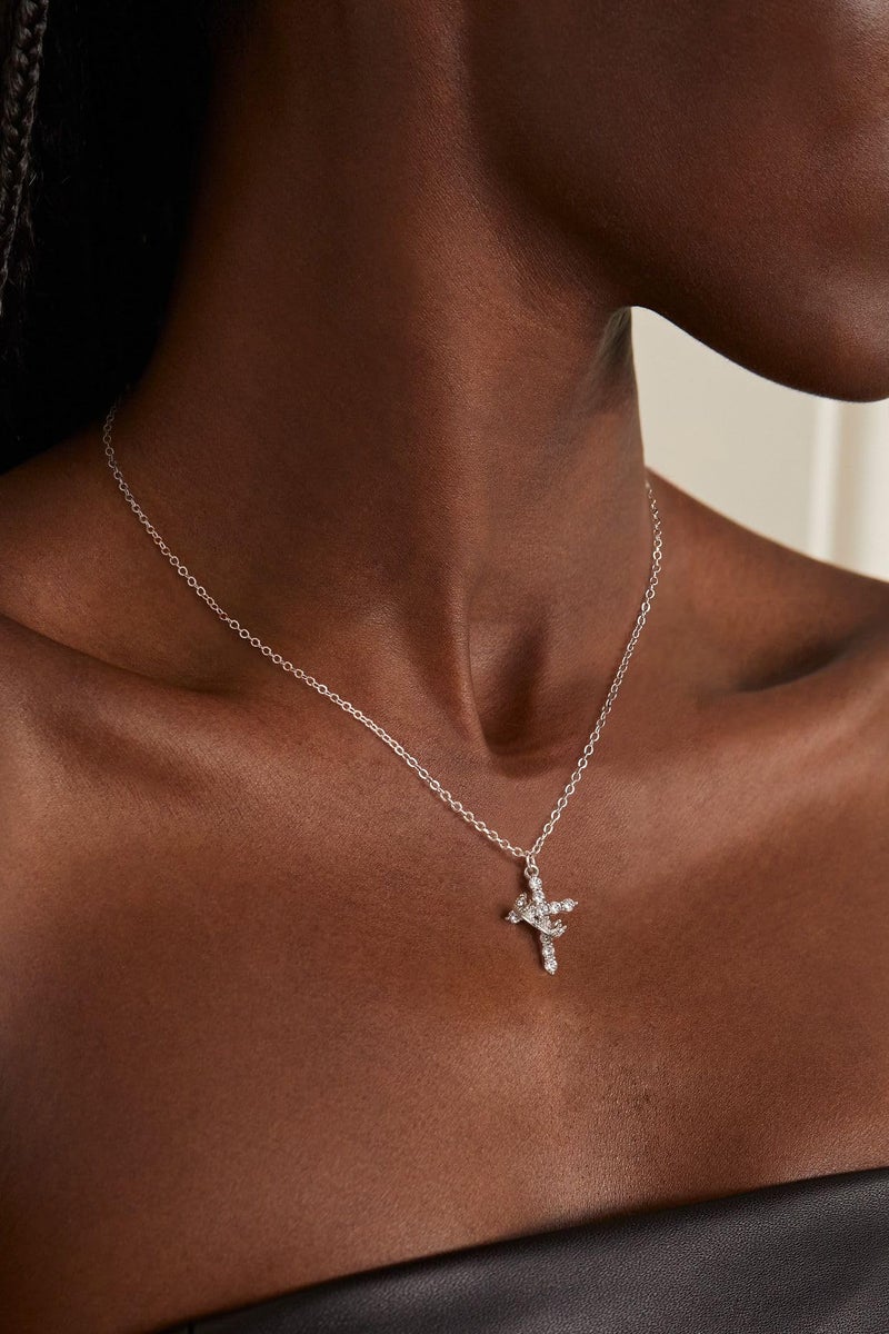 Robaice Silver Cross Necklace for Women, Sterling Silver Plated Crown Cross Pendant Necklace Cross Necklaces Faith Jewelry First Communion Necklace, Silver - Image 3