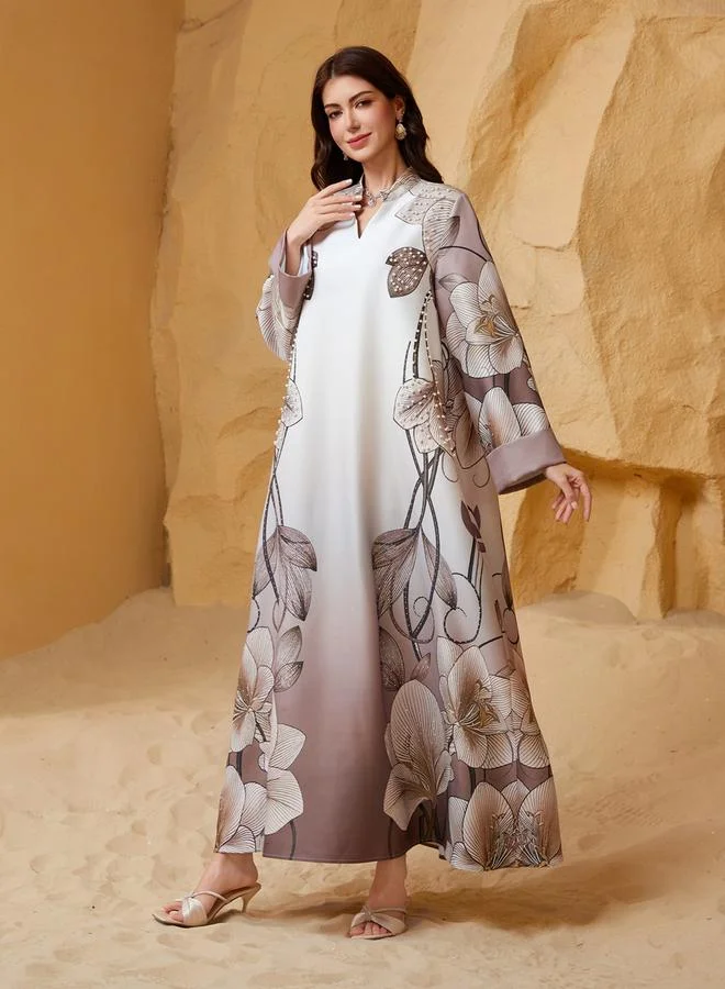 Take Two Multi Women Floral Print Embellished A-Line Jalabiya for Women | Best Price UAE