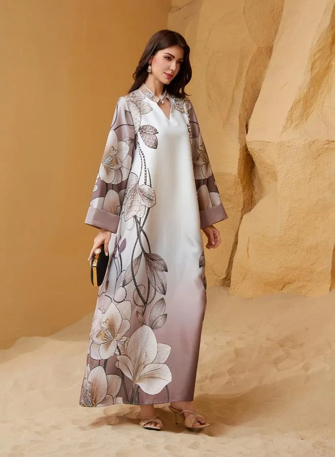 Take Two Multi Women Floral Print Embellished A-Line Jalabiya for Women | Best Price UAE