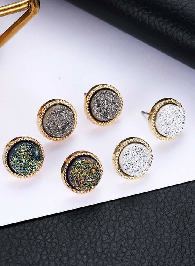 Ofeiyaa 9 Pairs Round Stud Earrings Stainless Steel Cute Druzy Crystal Studs Earrings Pierced for Women Girls 10mm 20G, Stainless Steel - Image 4