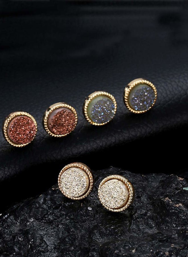 Ofeiyaa 9 Pairs Round Stud Earrings Stainless Steel Cute Druzy Crystal Studs Earrings Pierced for Women Girls 10mm 20G, Stainless Steel - Image 3