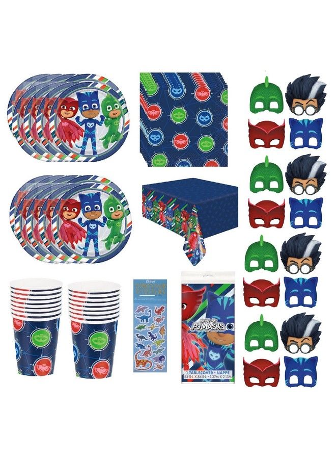 Unique Pj Masks Birthday Party Supplies Decoration Bundle Includes Lunch Plates Napkins Cups Table Cover Paper Masks (Bundle For 16) - Image 2