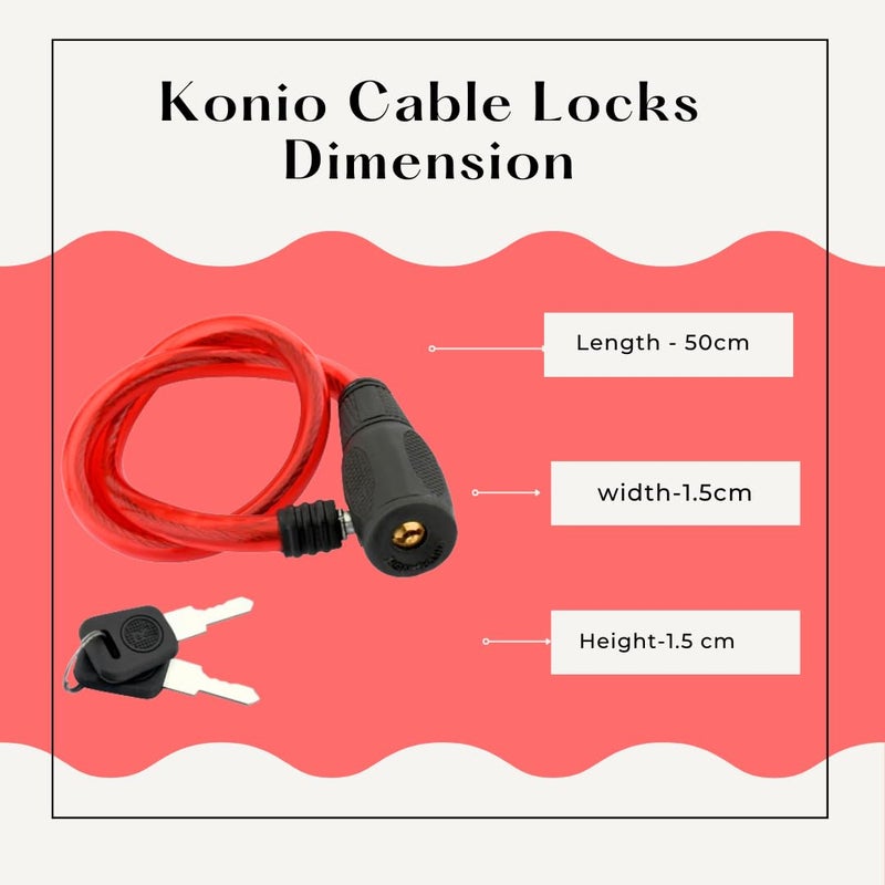 Konio Heavy Duty Cable Lock Anti-Theft Safety Lock with 2 Keys for Helmet, Cycle, Luggage & Bicycle (Pack-1)(Green). (RP-1) - Image 5