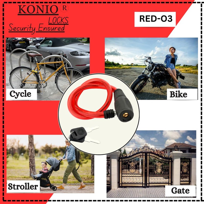 Konio Heavy Duty Cable Lock Anti-Theft Safety Lock with 2 Keys for Helmet, Cycle, Luggage & Bicycle (Pack-1)(Green). (RP-1) - Image 4