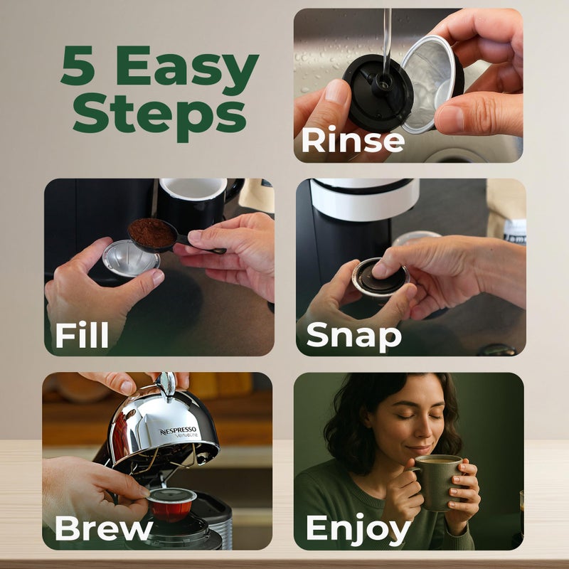 mycoffeestar Reusable Coffee Capsule Lids - Refillable Pod Lids for Nespresso Vertuo, Compatible with All VertuoLine Machines, Practical & Cost-Saving Solution, 4 Count - Image 5