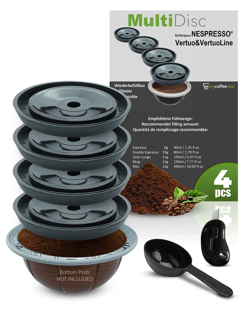 mycoffeestar Reusable Coffee Capsule Lids - Refillable Pod Lids for Nespresso Vertuo, Compatible with All VertuoLine Machines, Practical & Cost-Saving Solution, 4 Count - Image 1