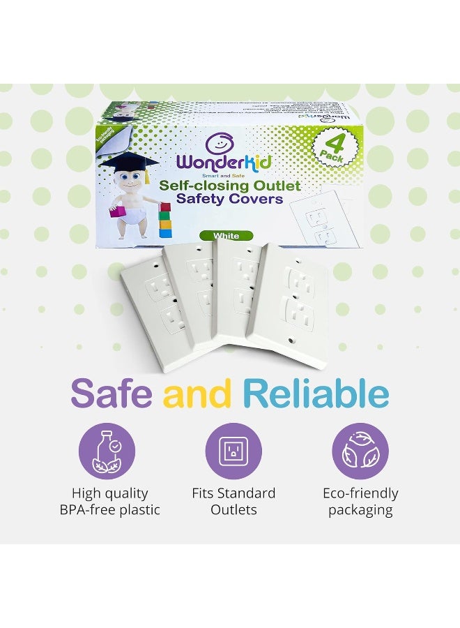 WONDERKID Self-Closing Electrical Outlet Covers for Baby Proofing - White - 4 Pack - Image 2