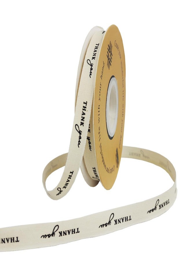 sewhick 30 Yards Cotton Ribbon, 1.3cm Beige Present Cotton Ribbon, Cotton Webbing Ribbon for Gift Wrapping, DIY Crafts, Home Decor, Floral Decoration (1.3cm, Thank You) - Image 1