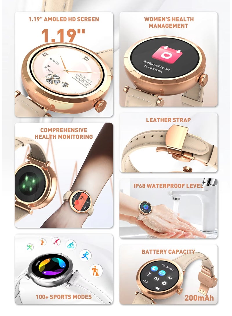 LDNIO Ladies Smart Watch with 1.19" AMOLED HD Screen (Upgraded 2025), Women’s Health Tracking, 100+ Sports Modes, 24H Sleep & Heart Rate Monitor, IP68 Waterproof, 200mAh Battery, Fitness & Activity Tracker – iOS & Android - Image 3