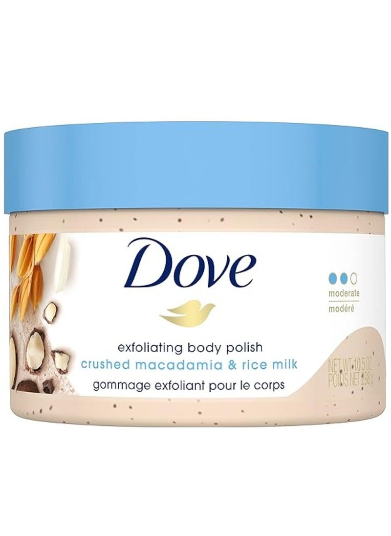 Dove Exfoliating Body Polish Scrub Reveals Visibly Smoother Skin Macadamia and Rice Milk Body Scrub That Nourishes Skin 298g  - Image 3